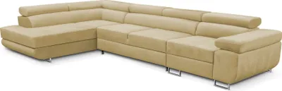 Produktbild von Ecksofa Miami Long Monolith 04 -form mit Schlaffunktion und Bettkasten beige, Links Ottomane