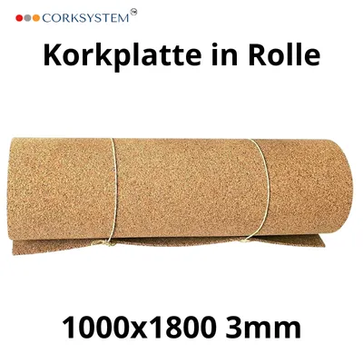 A rolled-up piece of cork material is shown against a white background, with text above and below.