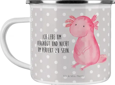 Produktbild von Mr. & Mrs. Panda Teetasse Axolotl Niedlich - Grau Pastell - Geschenk, Freundin, Kaffeepott, Pott, Weisheit, Teebecher, Liebe, Haferl, Lebensstil, Emaille Tasse