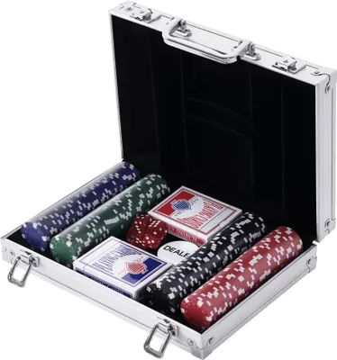 Produktbild von Pokerkoffer Pokerset 200 Pokerchips 2xKartenspiel 5xWürfel 1xAlukoffer Poker Set Jetons Koffer Alu+ Polystyrol 29,5x20,5x6,5 cm