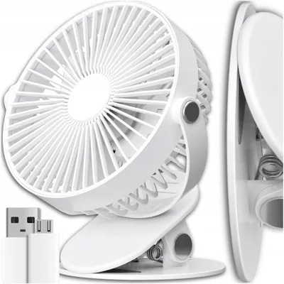 Produktbild von Kabelloser Mini Tischventilator Mit Akku 1200 mAh – USB, Leise, 3 Stufen, Clip & 360° Verstellbar