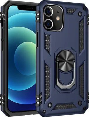 Produktbild von LaimTop Schutzhülle für iPhone 12 Mini, Dual Layer Robust Militäre Fallschutz Hülle mit Ringhalterung Ständer für iPhone 12 Mini Blau