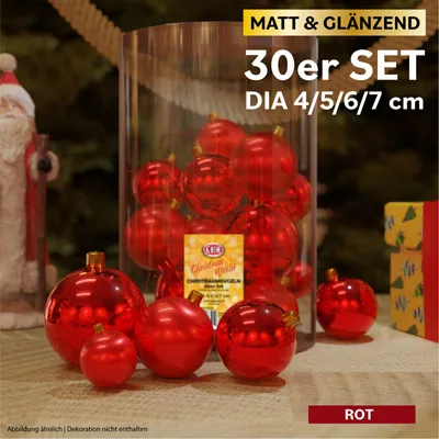 30tlg. Christbaumkugeln / Weihnachtskugeln rot Ø 4/5/6/7cm