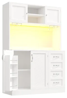 Zdjęcie produktu dla Szafka kuchenna/bufet, 120x40x188 cm, biały, z półką na przekąski i uchwytami na napoje, 4 drzwi, 2 szuflady