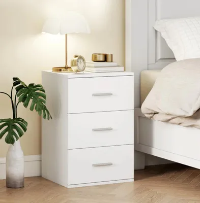 Produktbild von Nachttisch mit 3 Schubladen, Beistelltisch, Beistell-Kommode für Schlafzimmer,Weiß