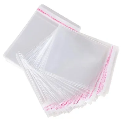 Zdjęcie produktu dla 100 przezroczystych torebek z celofanu, wymiar 25x25 cm, z samoprzylepnym zamknięciem