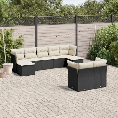 Produktbild von 9-tlg. Garten-Sofagarnitur mit Kissen Schwarz Poly Rattan 3250145