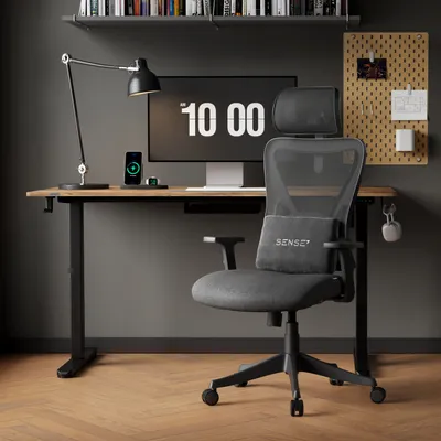 Produktbild von SENSE7 Tone Ergonomischer Bürostuhl Schreibtischstuhl Office Chair Drehstuhl Höhenverstellbar mit Kopfstütze & Armlehnen bis 130 kg Mesh Schwarz
