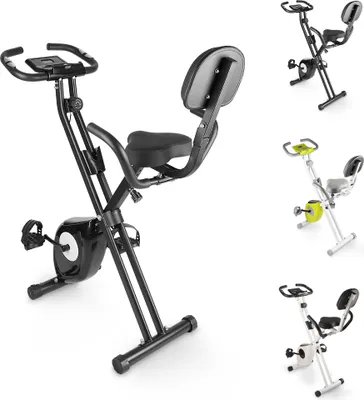Immagine prodotto di Cyclette Bigzzia, cyclette pieghevole, cyclette con schienale, cyclette ergometro con resistenza magnetica, fino a 100 kg, nero
