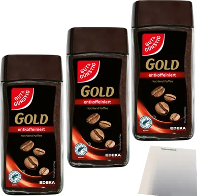 Produktbild von Gut & Günstig Gold löslicher Hochland Kaffee entkoffeiniert 100% Arabica 3er Pack (3x100g Packung) + usy Block