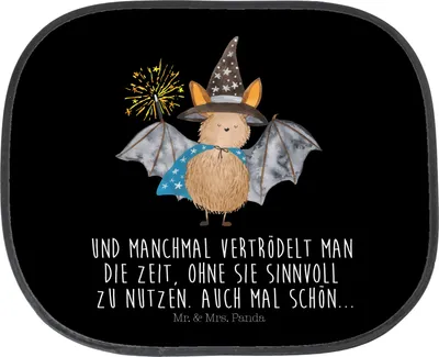 Produktbild von Mr. & Mrs. Panda Autoscheiben Sonnenschutz Fledermaus Zauberer - Schwarz - Geschenk, Reinsteigern, Auto, Seitenscheibe, Magier, Fledermäuse, Sonnenblende, saugnapf, Fürs