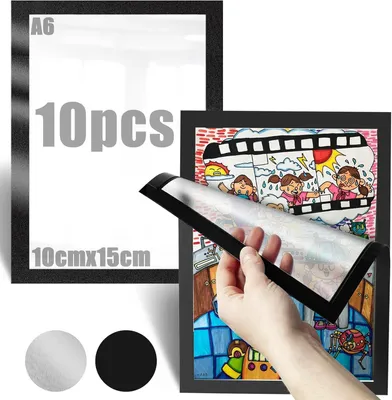 Produktbild von Magnetische Fotolisten A6, 10 Stück, selbstklebend, schwarz, für Fotos und Dokumente