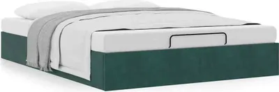 Image de Cadre de lit ottoman sans matelas vert foncé 140x190 cm velours