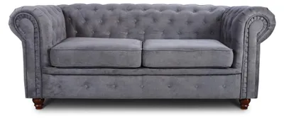 Produktbild von Sofa Chesterfield Asti 2-Sitzer, Couchgarnitur 2-er, Sofagarnitur, Couch mit Holzfüße, Polstersofa - Glamour Design (Grau (Capri 09))
