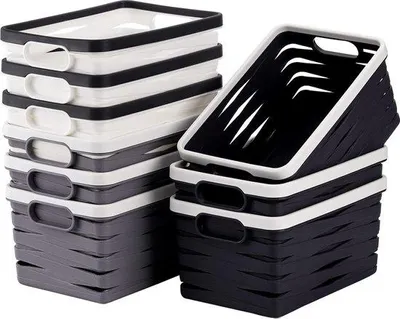 Image de Lot de boîtes de rangement en plastique, 22 x 15 x 11 cm, rangement robuste pour table, petites boîtes empilables avec poignées pour la maison, le bureau ou l'école