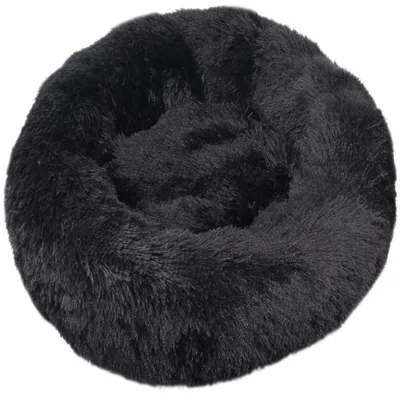 Productafbeelding van Hondenbed rond, pluche, donutvormig, geschikt voor honden en katten, wasbaar, 70 cm, zwart