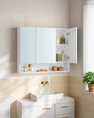 Produktbild von VASAGLE Badezimmerschrank mit 3 Türen, Spiegelschrank, Badschrank, offenes Fach, verstellbare Ablagen
