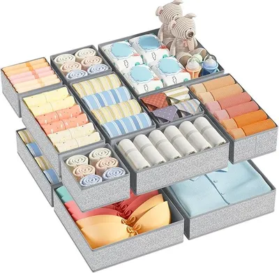 Produktbild von PolkaHome® Organizer für Schubladen, Kleidung, Aufbewahrungsbox, Stoff, faltbar – Schubladeneinsatz für Kommode, Kleiderschrank, Baby,