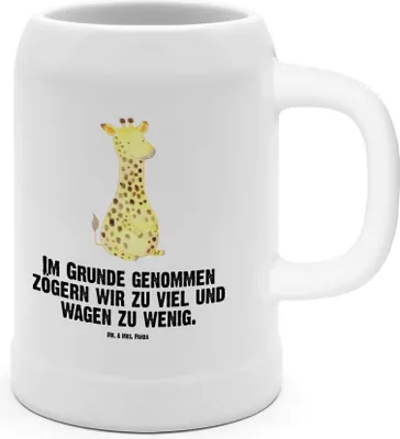 Produktbild von Mr. & Mrs. Panda Steinkrug Giraffe Zufrieden - Weiß - Geschenk, Afrika, Bier Seidel, Tonkrug, Abenteuer, Glück, Krug, Humpen, Wildtiere