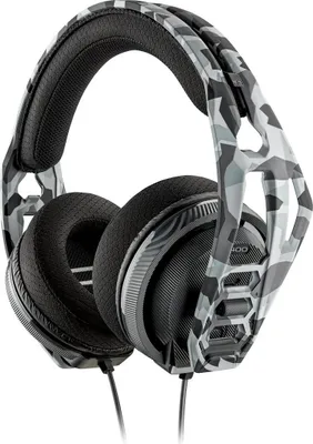 A pair of gaming headphones with a camouflage design.