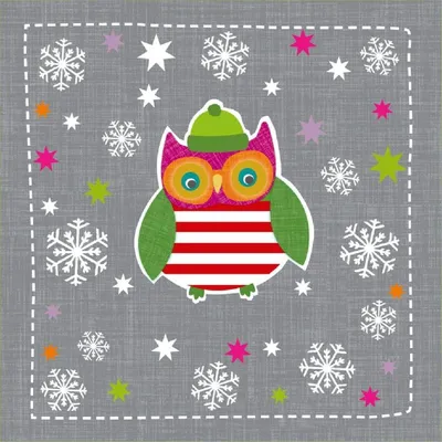 Immagine prodotto di Tovaglioli di carta a forma di gufo invernale con fiocchi di neve, 33x33 cm, color antracite, ARTEBENE