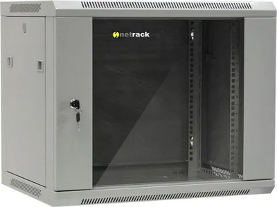 Obrázek produktu pro 19" nástěnná skříň Netrack, 9U/600x450mm - šedá, skleněné dveře, otevírací boky