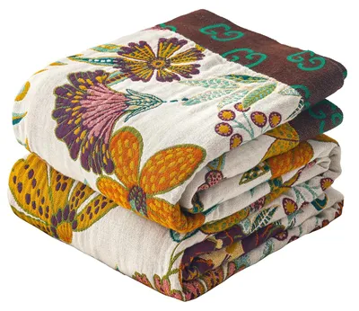 Wendedecke 152 x 203 cm, 100 % Bio-Baumwolle, Blumenmuster, beige-weiß