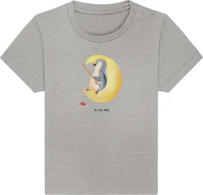 Produktbild von Mr. & Mrs. Panda Babyshirt Pinguin Mond 0. - 6. Monat - Heather Grey - Geschenk, Spruch,  Baby Shirt, T-Shirt, Süßigkeiten, Organic, Öko, Angel, Erschöpft