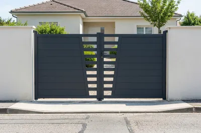 Produktbild von Schwingtor 3 m CERVINA H. 160 cm graues Aluminium + Tor 1 m H. 160 cm graues Aluminium