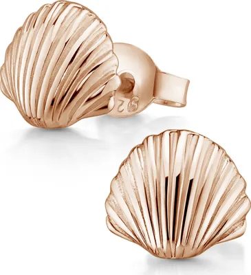 Produktbild von MATERIA Muschel Ohrringe Set Rosegold 925 Silber - Maritimer Strand Schmuck Echtschmuck Ohrstecker klein SO-415-Rose