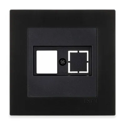 Image de Cache pour prise double Keystone, cache noir + cadre noir métallisé, EXEN