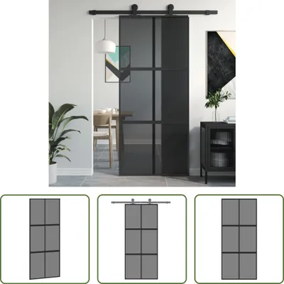 Obrázek produktu pro The Living Store Posuvné dveře černé 90x205 cm z tvrzeného skla a hliníku