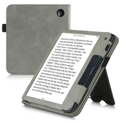 Produktbild von kwmobile Flip Hülle kompatibel mit Tolino Vision 6 - Handschlaufe - Cover Grau