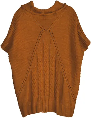 Produktbild von styleBREAKER Damen Strick Poncho mit Zopfmuster, Ärmel und Schalkragen 08010054