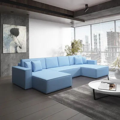 Produktbild von Wohnlandschaft Schlafsofa Sofa CONOR Kunstleder Azurblau