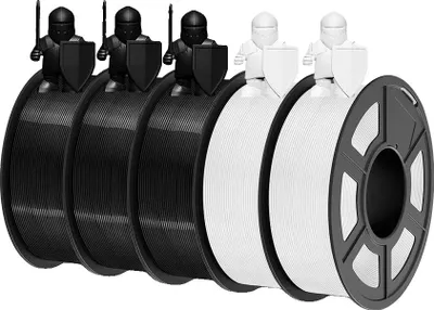 Zdjęcie produktu dla Filament do drukarek 3D, wysoka wytrzymałość, łatwy w użyciu, PETG, 3 czarne 2 białe