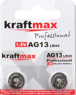 Produktbild von Kraftmax 2er Pack Knopfzelle Typ 357 ( AG13 / LR1154 / LR44 ) Hochleistungs- Batterie / 1,5V  Uhrenbatterie für professionelle Anwendungen - Neuste Generation