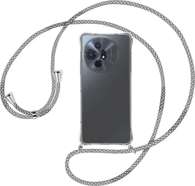 Produktbild von Handykette Backcover-Schutzhülle mit Band (Metall silberfarben) für TCL 50 XL Nxtpaper 5G - weiß/grau kariert