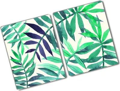 Produktbild von Tulup Glas Herdabdeckplatte - 2x40x52 cm - Glaskeramikkochfeld-Abdeckung Spritzschutz Glasabdeckplatte Kochplattenabdeckung und Schneidebrett - Zweiteilig - Blumen & Pflanzen - Tropische Blätter - Grün