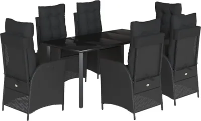 Immagine prodotto di vidaXL set da pranzo da giardino 7 pezzi con cuscini in polirattan nero