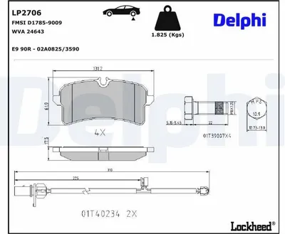 Produktbild von DELPHI LP2706 Bremsbeläge Satz Hinten Bremsklötze für AUDI A6 Avant (4G5, 4GD, C7) A6 Limousine (4G2, 4GC, C7) A7 Sportback (4GA, 4GF) A8 für PORSCHE