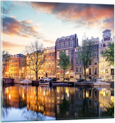 Produktbild von Bilder auf glas - Holland Kanal - 30x30cm - Glasbilder - Wandbilder - Bilder - Kunstdruck - zum Aufhängen bereit - Wanddekoration aus Glas - Glas Bilder - Wandbild auf Glas - Einteilig - GAC30x30-4068