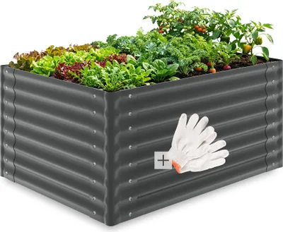 Produktbild von tectake Hochbeet verzinkt Stahl 120x90x62cm 650L offener Boden Gemüsebeet Kräuterbeet Pflanzkasten inkl. Handschuhe wetterfest stabil