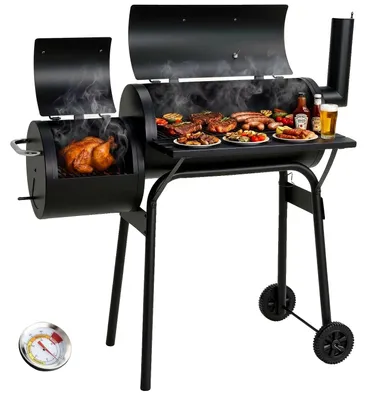 Image de Barbecue au charbon de bois, fumoir, ventilations réglables, couleur noire