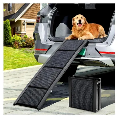 Produktbild von Klappbare Hunderampe für Autos 160CM, Hundetreppe mit rutschfester Teppichoberfläche für große, mittlere und kleine Hunde, tragbare Hunderampe für SUV und LKW, Hundetreppe bis zu 100KG