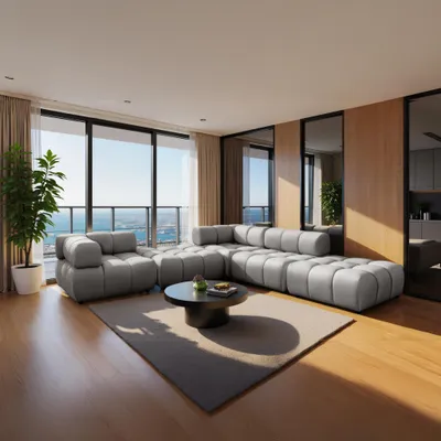 Image de Sofiland Tondo U Canapé Panoramique Design Bubble Velours 192x288cm gris clair