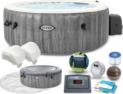 Obrázek produktu pro Intex PureSpa Greywood Deluxe, 795 l, 4 člověk/lidí, Kulatý, Bublinková masáž, Šedá, 40 °C