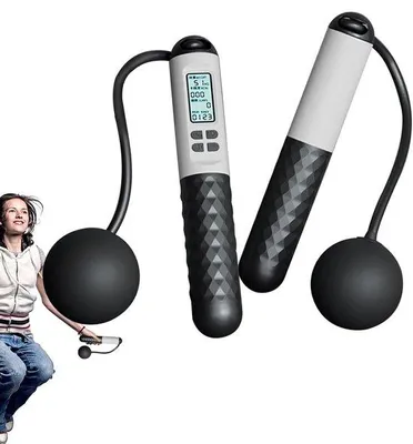 Produktbild von Famanu Springseil ohne Seil - Drahtloses Fitnessgerät mit digitalem Zähler - Verstellbare Länge - Schwarz und Weiß