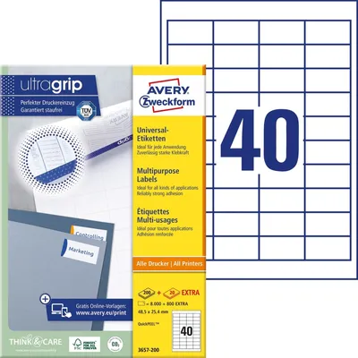 Produktbild von Universal-Etiketten ultragrip 48,5x25,4 mm VE=5x4.000 Etiketten / 100 Bogen weiß