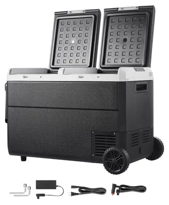 Obrázek produktu pro SucceBuy 95 l elektrická kompresorová chladnička, 12/24 V DC a 100–240 V AC, přenosná chladnička do auta s kolečky a rukojetí, funkce mražení až do -20 °C, mobilní chladnička do auta, karavanu, kamionu, na kempování a do přírody